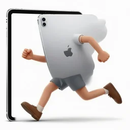 a painting of a ipad pro with arms and legs that is running out of the nyc subway on a monday morning styled and illustrated by hiroyuki - mitsume takahashi
