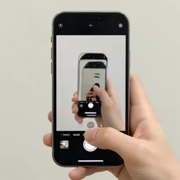 a smart phone taking a picture of itself in a mirror, infinite recursion, ink drawing, in the style of m. c. escher