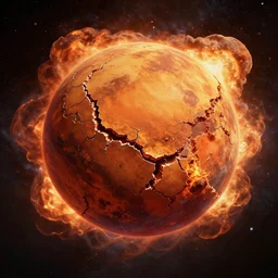 the planet mars, cracking open from a big explosion, beautiful digital painting, trending on art station, octane render, 8 k