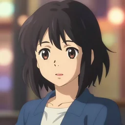 High quality portrait of Kikyuune Aiko. Art by Makoto Shinkai, Crunchyroll, pixiv, danbooru, HD, headshot, cinematic still, detailed anime face, bokeh, digital art, cel shading, vivid colors, ambient lighting