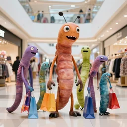 worm human hybrid creatures are shopping at the mall