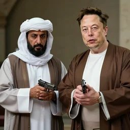 elon musk teams up with the taliban holding guns wearing robes
