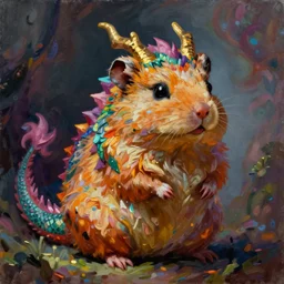 an oil painting of a psychadelic hamster dragon