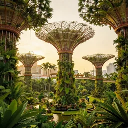 hanging gardens, beautiful garden city, lush paradise, matte painting, opulent, golden hour lighting
