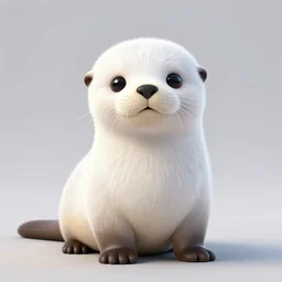 otter cat seal chimera, white fur, adorable, cute, award-winning digital art