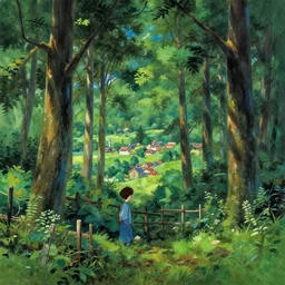 a beautiful scenic gouache painting of forest cinematic panorama ground with fence and village in far distance by makoto shinkai artgerm pixar and makoto shinkai and wes anderson