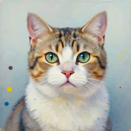 ocean cat portrait an oil painting splashes with many colors and shapes by gustav klimt greg rutkowski and alphonse mucha, polycount, generative art, psychedelic, fractalism, glitch art