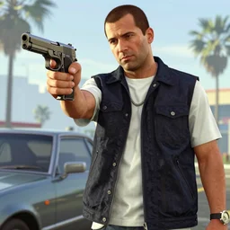 michael stevens in gta 4 holding a pistol