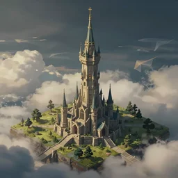 a serene landscape of a magical fantasy tower by ross tran, isometric, rhads, tim hildebrandt, cinematic lighting, extremely detailed, concept art, trending on artstation, behance hd, wide shot, clouds by phil koch