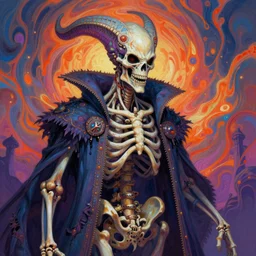 a psychedelic portrait of omin dran skeletal phyrexian mind flayer psion politician, vibrant color scheme, highly detailed, in the style of romanticism, cinematic, artstation, moebius, greg rutkowski