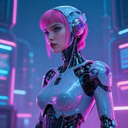 charlotte kemp muhl as a cyborg android, giger, futuristic, cyberpunk, neon, vivid color, high resolution, 8 k detail