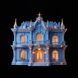 villa :: centered on a black background ::2 elements + blue + bronze + neon + baroque + rococo + white + ink + tarot card + sébastien mitton, viktor antonov, sergey kolesov, detailed, intricate ink illustration + magic + glow
