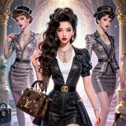 a vintage pin up and beautiful fashion dreamlke japan girl with lv jewelry, character art, art by artgerm and wlop and and ilya kuvshinov, hyperdetailed, 8 k realistic, symmetrical,, frostbite 3 engine, cryengine, dof, trending on artstation, digital art, chanel, dior, fantasy background
