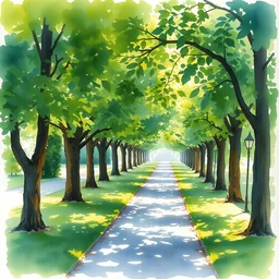 small centered on watercolor paper, paint brush strokes, abstract watercolor painting of park, daylight, shadows, covering foliage over luxurious pathway, sunlight shining through, translucent leaves, cinematic light, national romanticism by hans dahl, by jesper ejsing, by anders zorn, by greg rutkowski, by greg manchess, by tyler edlin