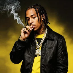 iphone wallpaper, wiz khalifa, smoking, smokey, black and yellow, digital art, trending on artstation
