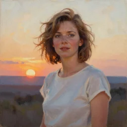 Olivia Newton-John at sunset, oil painting