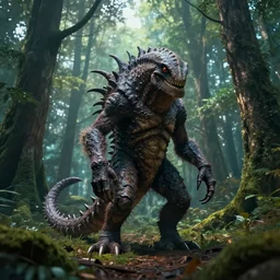 wide angle dslr photograph of a very hairy demogorgon, standing in a forest clearing, epic cinematic lighting, octane render