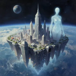 great city at the end of time floating in space, a sci-fi digital painting by Greg Rutkowski and James Gurney, ghost in the shell, trending on Artstation, eerily beautiful, highly detailed