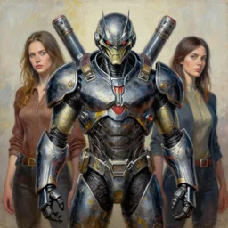 portrait of evil snakeman wearing power armor. intricate painting by ross tran, magali villeneuve, and jeremy mann.