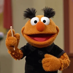 a muppet celebrating