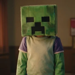 girl wearing creeper mask, stranger things, cinematic shot, cine still 800t