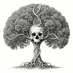 human dna is human skull! as rooted tree!!, fantasy. precisionism, coherent symmetry, intricate environment by elsie driggs, peter blume, greg rutkowski