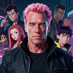 portrait of cyberpunk arnold schwarzenegger with pink hair, by ilya kuvshinov, katsuhiro otomo, kidmo!!!, trending on artstation, magali villeneuve, artgerm, jeremy lipkin and michael garmash