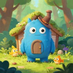 toy tiny monster, mark ryden, lostfish, max fleischer, hyper realistic, artstation, illustration, digital paint, light and matte paint, vivid colors, bright, cheerful, forest, cabin, detailed and intricate fairytale environment
