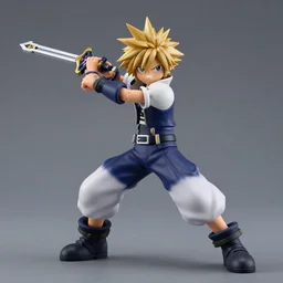 Sora from Kingdom Hearts in an action pose wielding a Keyblade modeled after a granny smith apple while Sora stands on a white floor, digital art, hyper stylized