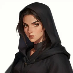 head and shoulder portrait of woman in black robe, rpg, d & d, pathfinder, deviantart, artstation, by audia pahlevi