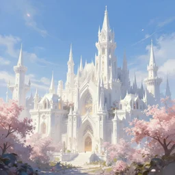 city of mages. white buildings, towers. blue sky, bloom, lighting. fantasy, digital painting, hd, highly detailed.