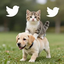 tiny cat riding a labrador, trending on Instagram, Twitter