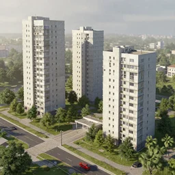 concept art of soviet brutalism low cost housing, by le corbusier and victor enrich, octane redner, cryengine ; indian contemporary architectural style