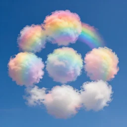 the clouds in the sky are rainbow fluffy hexagons