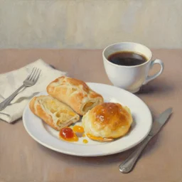 oil painting of breakfast with coffee