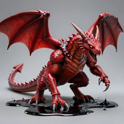 red gragon in black sticky mucus, photorealistic art