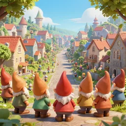 a gnomes view of an overpopulated gnome city, sunny day, beautiful sunny environment, hyper realistic, extremely detailed, raytracing, art by artgerm, greg rutkowski and alphonse mucha, artstation, octane render, 8 k, highly detailed, highly clean looking, very defined