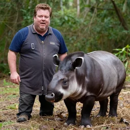 A photograph of the Nostalgia Critic and a tapir.