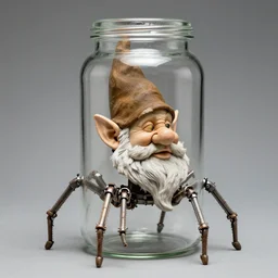 A reanimated gnome head in a glass canister that walked on mechanical spider legs, by ansel adams