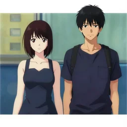a man and a woman standing next to each other, a screenshot by lu ji, trending on cg society, tachisme, seapunk, # film, booru