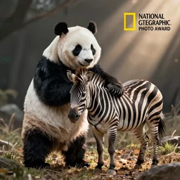a wild animal having a head of a giant panda and a body of a zebra, national geographic photo award