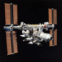 An oil painting of the International Space Station, dramatic lighting