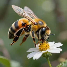 super macro of an robotic mechanical cyborg bee drinking from a flower in the forest. fantasy magic style. highly detailed 8 k. intricate. nikon d 8 5 0 3 0 0 mm. award winning photography.