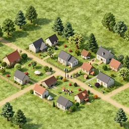 isometric farm and village render