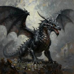 black dragon, oil painting,