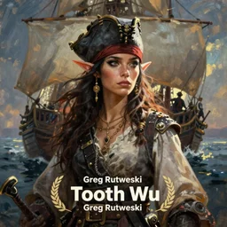 a beautiful painting of an epic fantasy style female pirate elf, ship backdrop, oil painting, Tooth Wu, Greg Rutkowski, RPG portrait, dynamic lighting, fantasy art, High contrast, depth of field