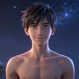 Anime Teenage Geert Wilders, outdoors lighting, astral background, symmetrical face and body, confident, smile, detailed moisture, detailed droplets, detailed intricate hair strands, DSLR, ray tracing reflections, eye reflections, focused, unreal engine 5, vfx, post processing, post production, Arcane Style, 8k