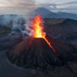 award winning drone photography of a volcano that is erupting.