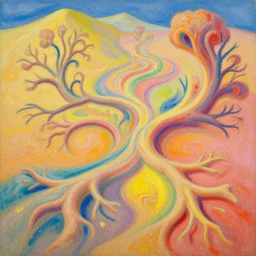 bright and colorful variety of sand, strange and hauntingly beautiful, sand art is everything, sand art is life, sand art is love and hope and desire and loss and acceptance in branching fate branches | introspective meandering sci - fi fantasy endless path | gouache painting by thomas cole, terese nielsen, and edvard escher guay, magically shaped surrealism, trending on artstation