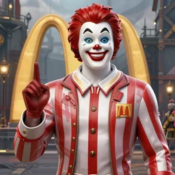 Screenshot of Ronald McDonald in the game Skyrim, highly detailed